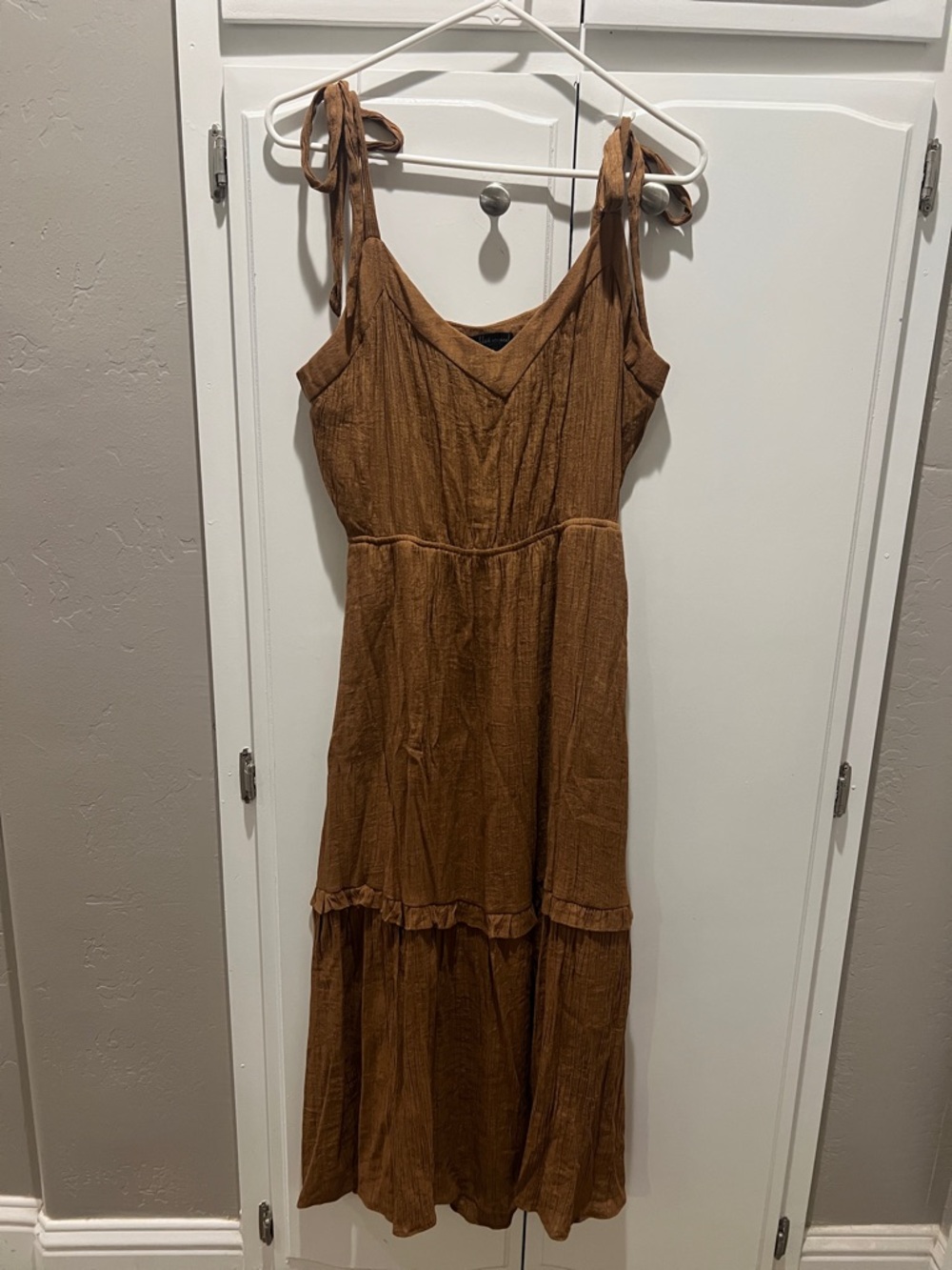 Wishlist Apparel -Tie-Shoulder Brown Maxi Dress